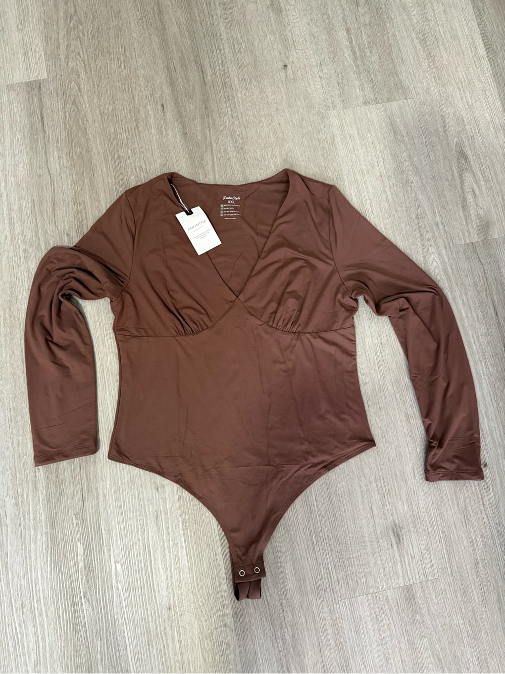 Women's Long Sleeve V-Neck Bodysuit in Chocolate Brown